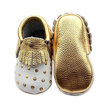 Load image into Gallery viewer, Gold Polka Dot Baby Moccasins