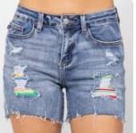 JB Mid-Rise Serape Patch Destroyed Shorts